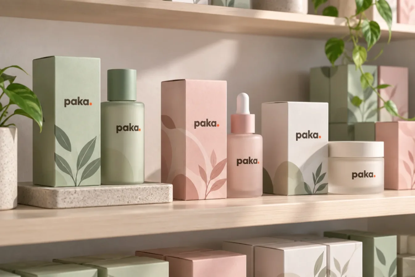 PAKA - hộp mỹ phẩm trên kệ trưng bày